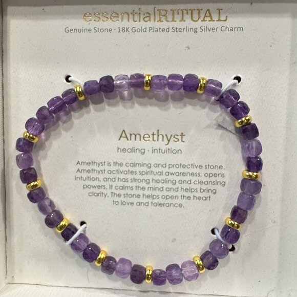 Dainty Faceted Amethyst & Gold Stretchy Bracelet - NIB - Picture 3 of 3